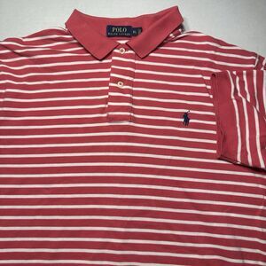 Polo Ralph Lauren Polo Shirt Mens Short Sleeve Red Pink Striped Cotton Size XL